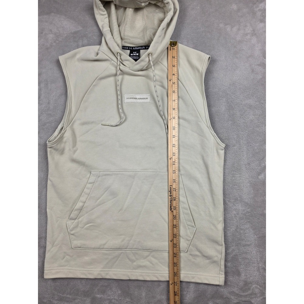 Under Armour Sleeveless Hoodie Mens Medium Beige Box Logo Sweatshirt - Picture 5 of 9